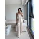 SATEN STRAPLEZ PANTOLON TAKIM BEJ