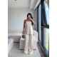 SATEN STRAPLEZ PANTOLON TAKIM BEJ
