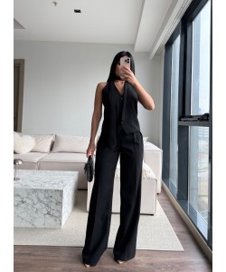 KRAVAT DETAY HALTER YAKA TAKIM SİYAH