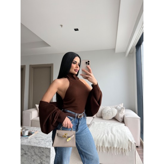 BOLEROLU TRİKO İKİLİ TAKIM KAHVE