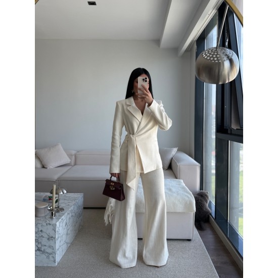 KETEN BAĞLAMALI BLAZER TAKIM KREM