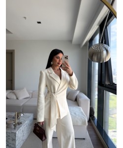 KETEN BAĞLAMALI BLAZER TAKIM KREM