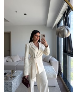 KETEN BAĞLAMALI BLAZER TAKIM KREM