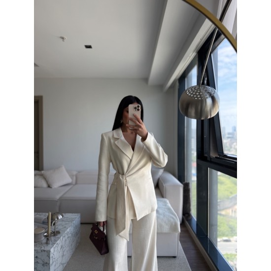 KETEN BAĞLAMALI BLAZER TAKIM KREM