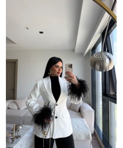 BELE OTURAN TASARIM OTRİŞLİ BLAZER 