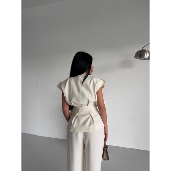 PREMIUM ŞAL YAKA EKRU YELEK 