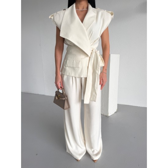 PREMIUM ŞAL YAKA EKRU YELEK 