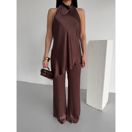 SATEN HALTER YAKA BLUZ PANTOLON TAKIM