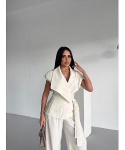 PREMIUM ŞAL YAKA EKRU YELEK 