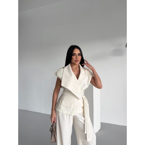 PREMIUM ŞAL YAKA EKRU YELEK 