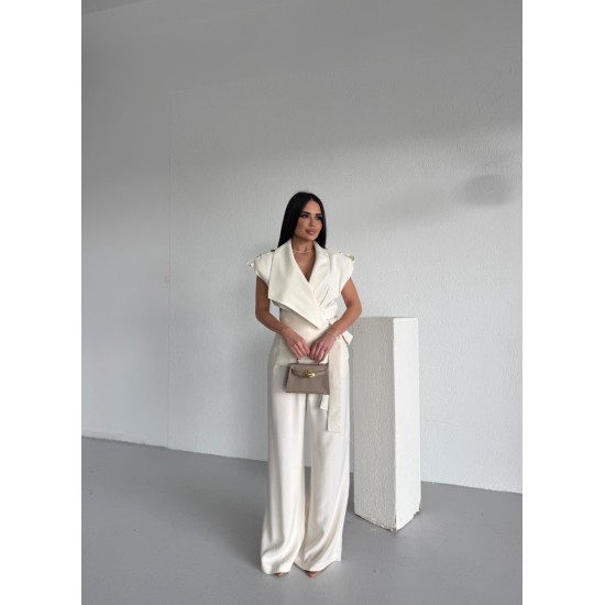 PREMIUM ŞAL YAKA EKRU YELEK 