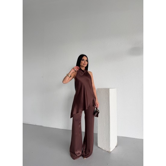 SATEN HALTER YAKA BLUZ PANTOLON TAKIM