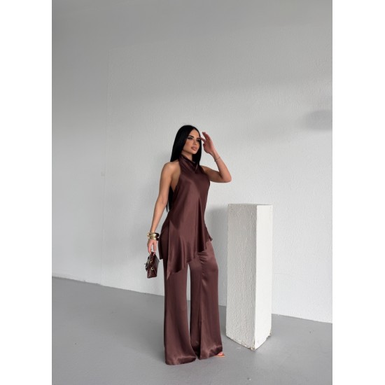 SATEN HALTER YAKA BLUZ PANTOLON TAKIM