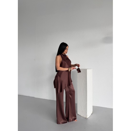 SATEN HALTER YAKA BLUZ PANTOLON TAKIM