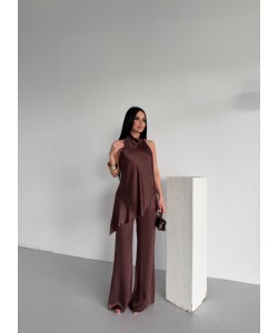 SATEN HALTER YAKA BLUZ PANTOLON TAKIM