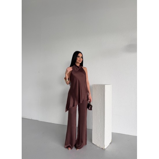 SATEN HALTER YAKA BLUZ PANTOLON TAKIM