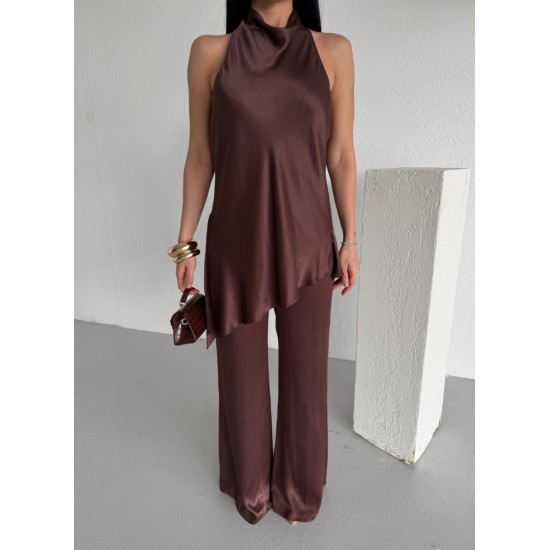 SATEN HALTER YAKA BLUZ PANTOLON TAKIM