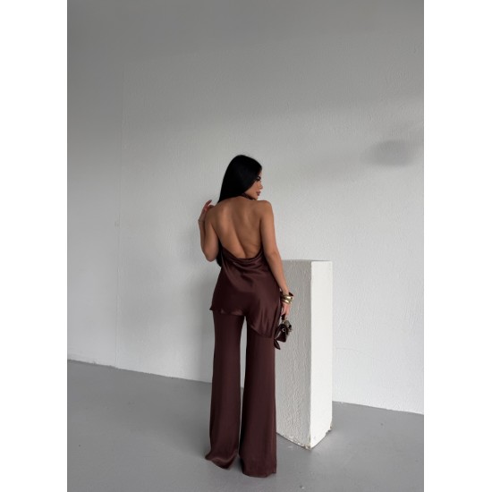 SATEN HALTER YAKA BLUZ PANTOLON TAKIM