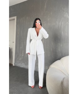 PREMIUM KUŞAKLI BLAZER&PANTOLON TAKIM BEYAZ 