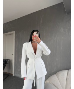 PREMIUM KUŞAKLI BLAZER&PANTOLON TAKIM BEYAZ 