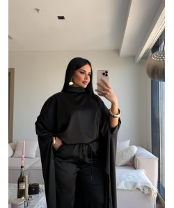 SATEN PELERİN TAKIM SİYAH