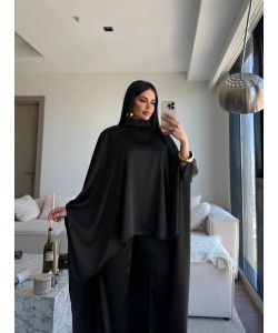 SATEN PELERİN TAKIM SİYAH