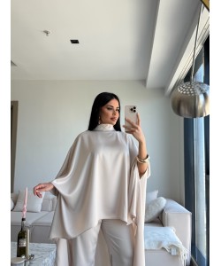 SATEN PELERİN İKİLİ TAKIM BEJ
