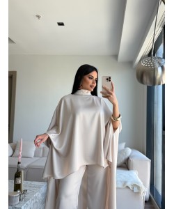 SATEN PELERİN İKİLİ TAKIM BEJ