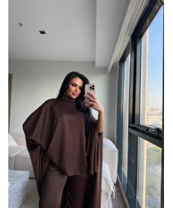SATEN PELERİN TAKIM KAHVE