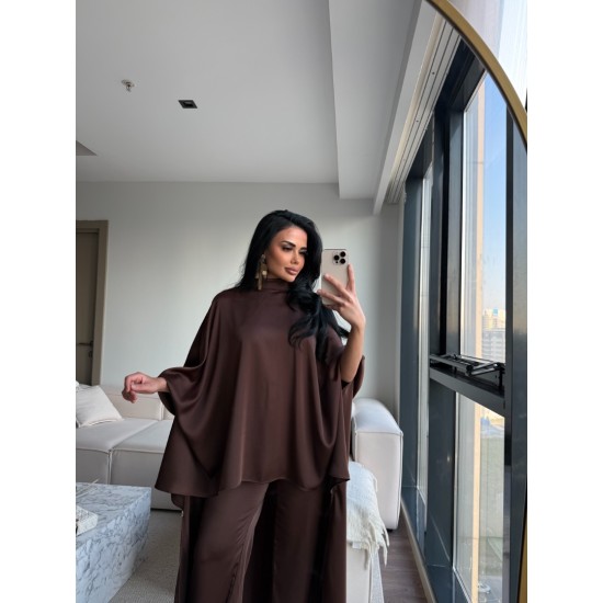 SATEN PELERİN TAKIM KAHVE