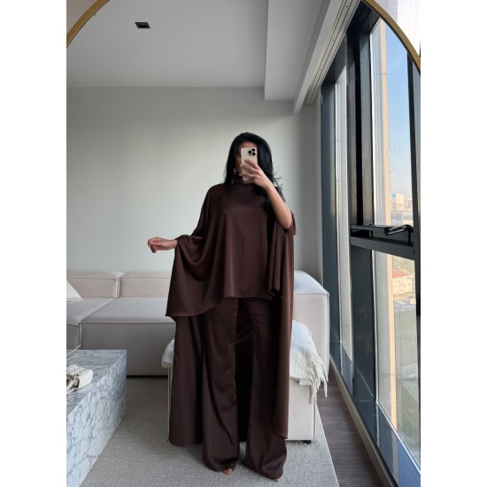 SATEN PELERİN TAKIM KAHVE
