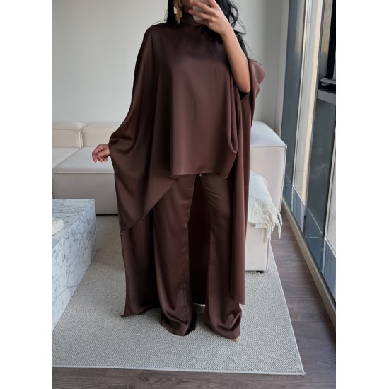 SATEN PELERİN TAKIM KAHVE