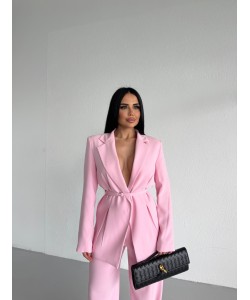 PREMIUM KUŞAKLI BLAZER&PANTOLON TAKIM PEMBE