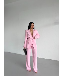 PREMIUM KUŞAKLI BLAZER&PANTOLON TAKIM PEMBE