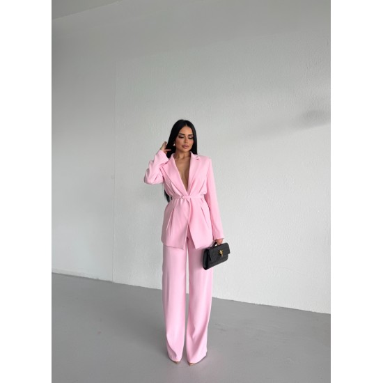 PREMIUM KUŞAKLI BLAZER&PANTOLON TAKIM PEMBE