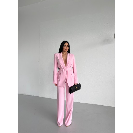 PREMIUM KUŞAKLI BLAZER&PANTOLON TAKIM PEMBE