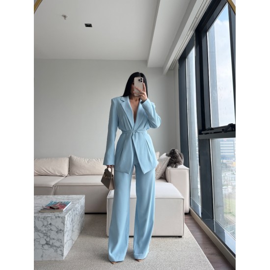 PREMIUM KUŞAKLI BLAZER&PANTOLON TAKIM BEBE MAVİ