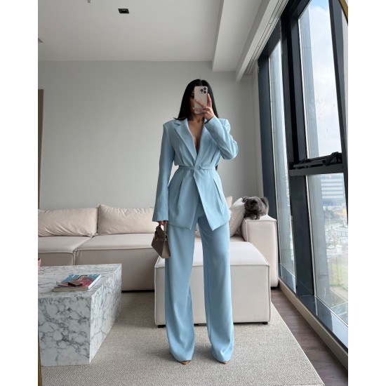 PREMIUM KUŞAKLI BLAZER&PANTOLON TAKIM BEBE MAVİ