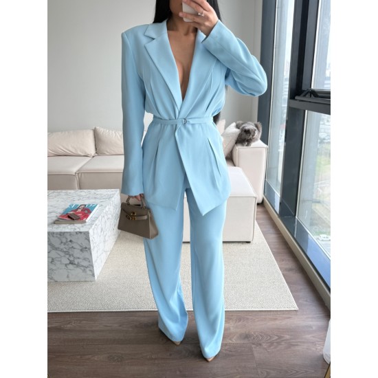 PREMIUM KUŞAKLI BLAZER&PANTOLON TAKIM BEBE MAVİ