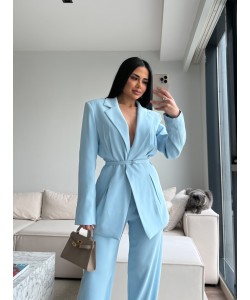 PREMIUM KUŞAKLI BLAZER&PANTOLON TAKIM BEBE MAVİ