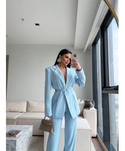 PREMIUM KUŞAKLI BLAZER&PANTOLON TAKIM BEBE MAVİ