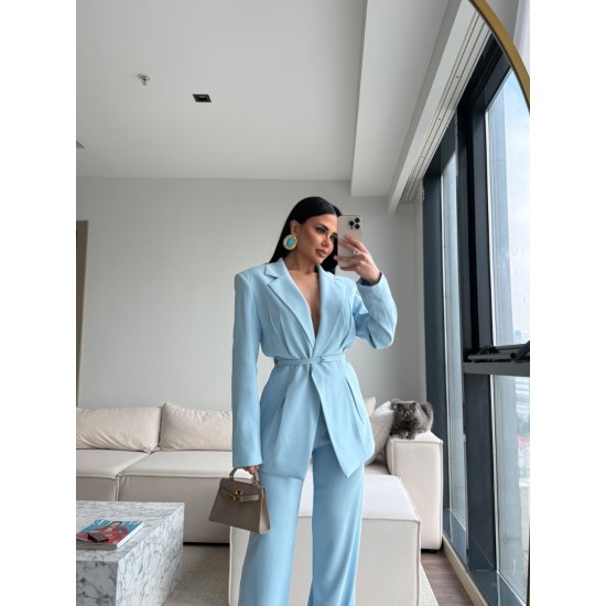 PREMIUM KUŞAKLI BLAZER&PANTOLON TAKIM BEBE MAVİ