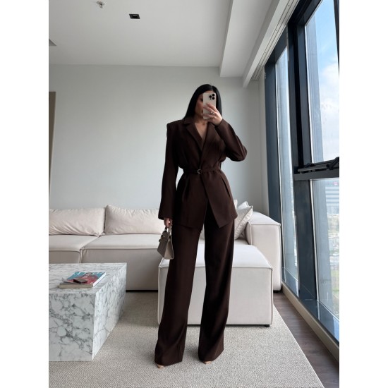 PREMIUM KUŞAKLI BLAZER&PANTOLON TAKIM KAHVE