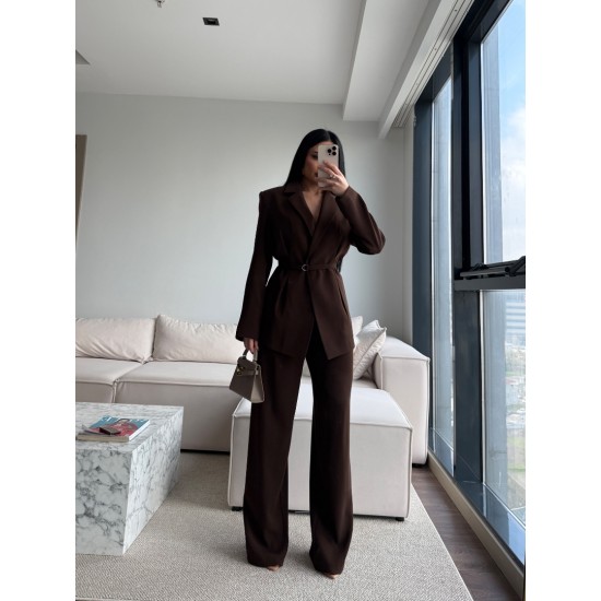 PREMIUM KUŞAKLI BLAZER&PANTOLON TAKIM KAHVE