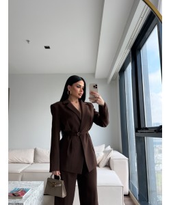 PREMIUM KUŞAKLI BLAZER&PANTOLON TAKIM KAHVE