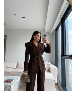 PREMIUM KUŞAKLI BLAZER&PANTOLON TAKIM KAHVE