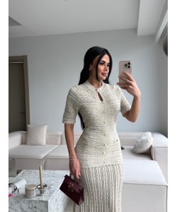 SİMLİ İNCE TRİKO MARKA MODEL ELBİSE KREM