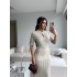 SİMLİ İNCE TRİKO MARKA MODEL ELBİSE KREM
