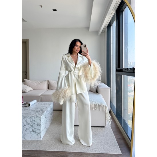 LUXURY 2-PİECES FURRY SET PEARL