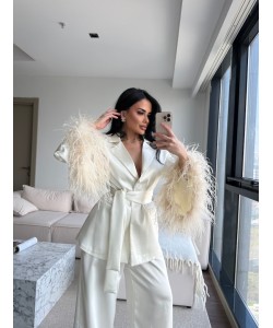 LUXURY 2-PİECES FURRY SET PEARL